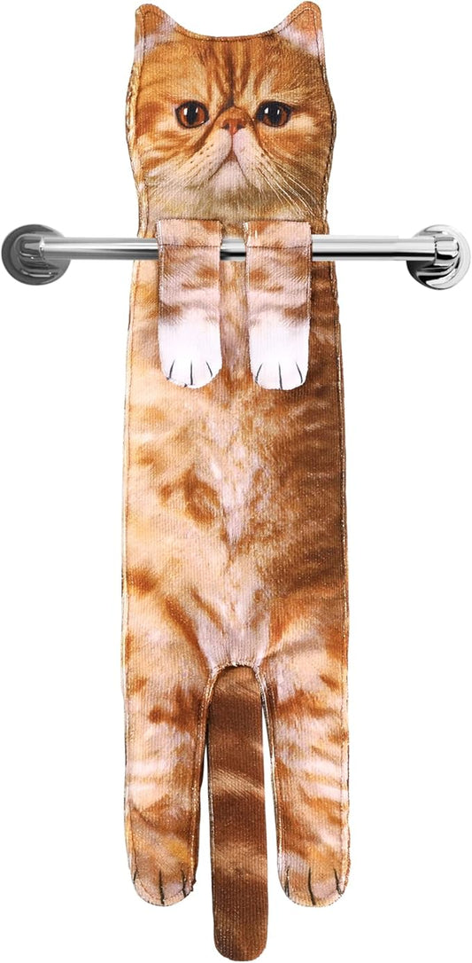 Cat Funny Hand Towels for Bathroom Kitchen- Cute Decorative Kitten Decor Hanging Face Towels- Unique Housewarming Valentines Mothers Birthday Gifts for Women Mom Cat Lovers