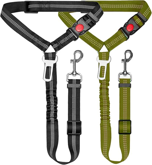 2 Packs Removable Dog Seat Belt Harness for Car, 3 in 1 Pet Dog Car Seatbelt Leash, Retractable Restraint Secures to Vehicle Headrest & Adjustable Reflective Dog Seatbelt Tether