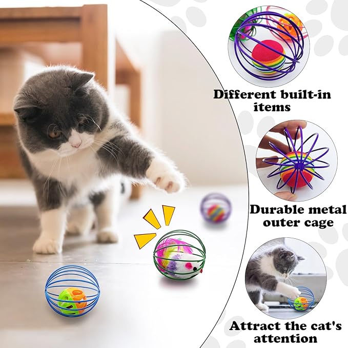 Andiker Cat Toy Ball,6pcs Cat Interactive Toy for Cats,Caged Mouse and Ball for Cats to Chase and Grab (Ball Toy)
