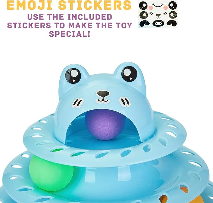 Gefryco Cat Toys Ball Track, Turntable Cat Tower Toy with 4-Tier Roller, Multi-Level Interactive Cat Toys for Indoor Cats, Fun Puzzle Kitten Exercise Toys with Colorful Chase Balls(Blue)