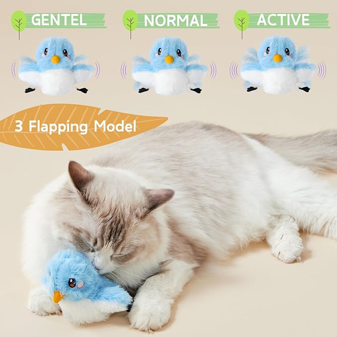 leafur Cat Toy Flapping Bird, Kitten Toys Touch Activated, Cat Enrichment Catnip Toys for Indoor Kitten (Mountain Bluebird Rechargeable)