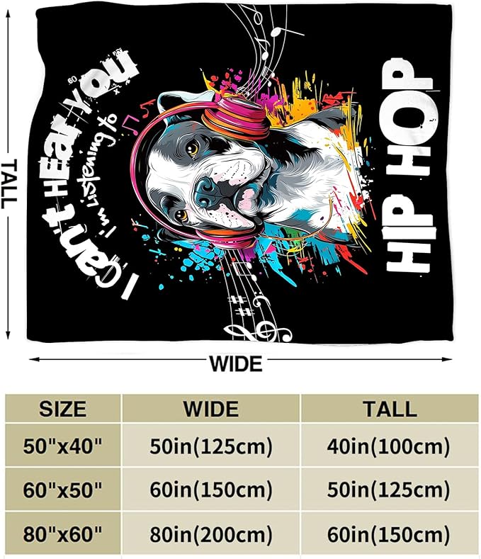 French Bulldog Throw Blanket Ultra Soft Cozy Funny Hip-Hop Music Dog Blanket Fleece Fuzzy Plush Bulldog Lovers Decor Gifts for Women Girls Adults Couch Sofa 50"x40"