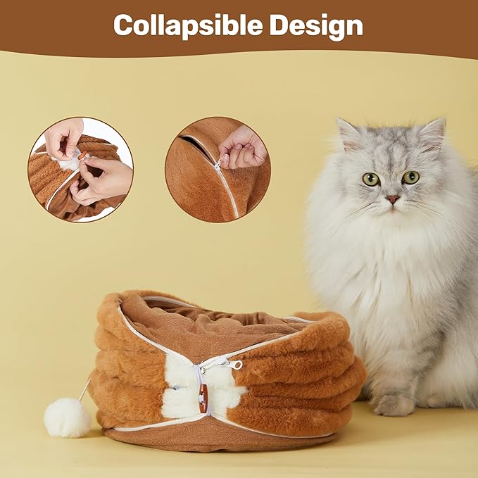 FUKUMARU Cat Tunnel Bed for Indoor Cats, Bagel Donuts Cat Tunnel Toys with Crinkle Paper Ears, Round Pet Play Tunnel Toy for Kitten and Rabbit, Cat Hideway Interactive Toys, Collapsible&Washable