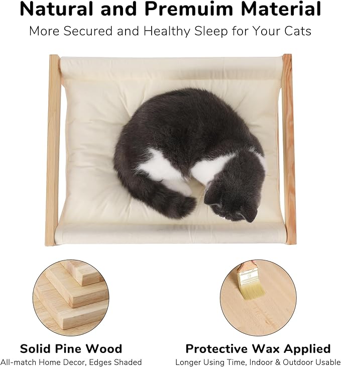 FUKUMARU Cat Bed, Plush Velvet Cat Beds for Indoor Cats, Wooden Cat Hammock, 21 x 16.5 Inch Cat Couch, Suitable for Cats, Dog, Bunny, Rabbit, Kitten and Small Animal
