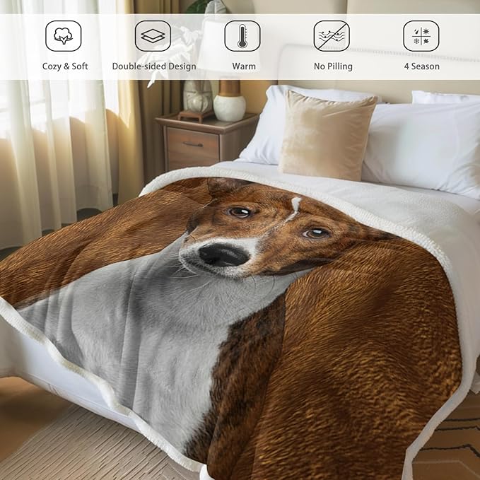 BlessLiving Basenji Throw Soft Blanket Sherpa Fleece Lined Blanket Pet and Dog Lovers Home Throw Blankets (Throw, 50 x 60 Inches)