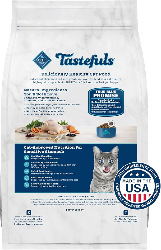 Blue Buffalo Tastefuls Natural Dry Food for Adult Indoor Cats, Chicken & Brown Rice Recipe, 10-lb. Bag