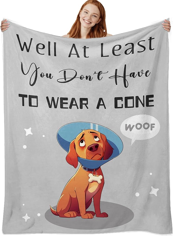 Get Well Gifts for Women, After Surgery Blanket, Get Well Gifts for Women/Men After Surgery, at Least You Dont Have to Wear A Cone Blanket (Grey Dog, 50" x 60")