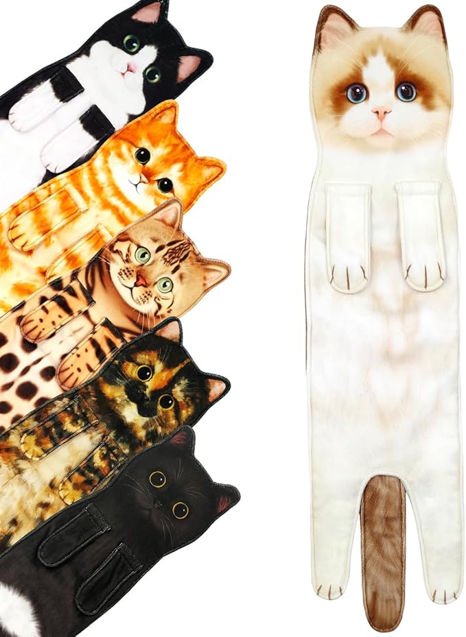 PAT JUUMG Funny Cat Hand Towels for Bathroom & Kitchen Decor - Super Absorbent Soft - Housewarming & Cat Lovers' Gifts