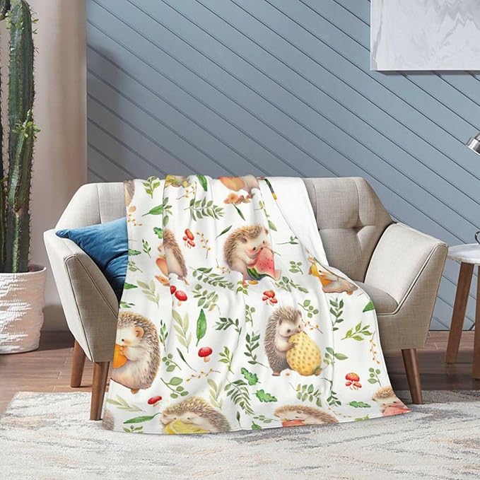 Funny Hedgehog Throw Blanket - Cute Decor Merch, Cozy Print Flannel Fleece, Soft Plush Fuzzy Warm Lightweight Bedding Gifts for Women Men Girls Kids 50"X40"