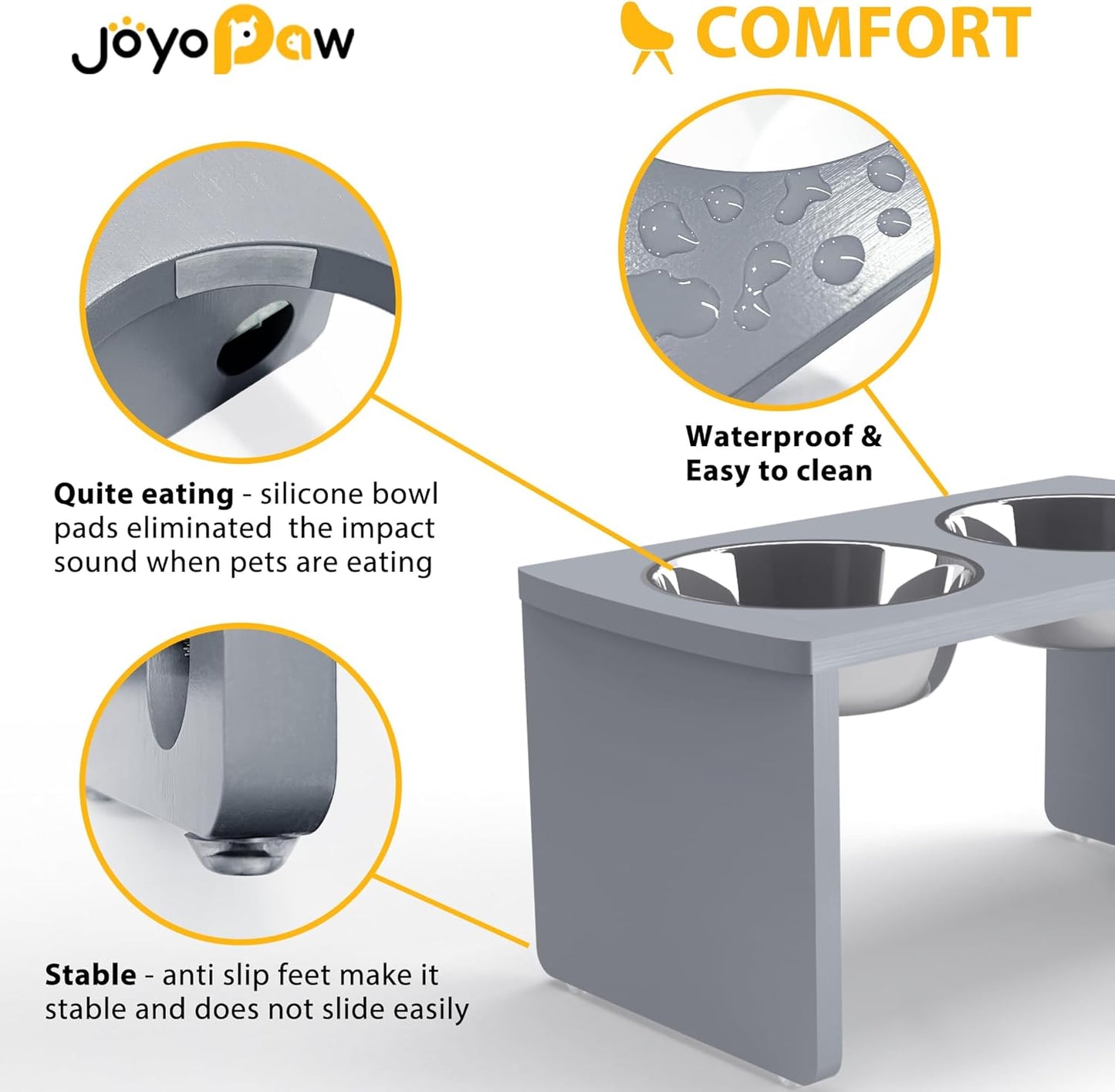 Elevated Dog Bowls, Bamboo Raised Dog Bowl for Large Dogs & Medium Dogs, with 2 Stainless Steel Bowls (10'' Tall–48 oz Bowl)