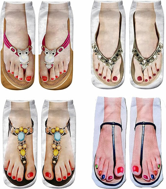 3D Manicure Print Socks Funny Flip Flop Socks 3D Pattern Socks Sandal Socks Low Cut Ankle Silly Socks- A Gag Gift