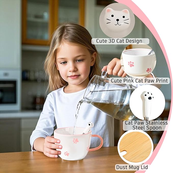 BigNoseDeer Kawaii Cat Mug with 3D Kitty Inside Cute Mugs Ceramic Tea Cup Coffee Mug Gifts for Women Girlfriend Kids White Elephant Gifts (13oz)