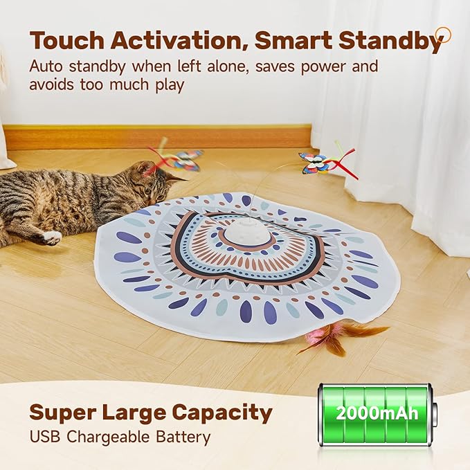 Potaroma Cat Toys Chargeable, 3in1 Hide and Seek Kitten Wand Toy, Interactive Automatic Cats Toy, Fluttering Butterfly, Moving Feather, Indoor Exercise Kicker 22.8 Inches Cover for All Breeds