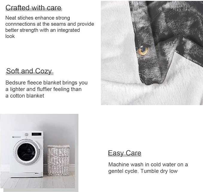 Black Cat Throw Blanket Modern Black Decorative Big Eyes Black Cat Fleece Blanket Soft Warm Cozy for Kids Adult Gifts 50"x60"