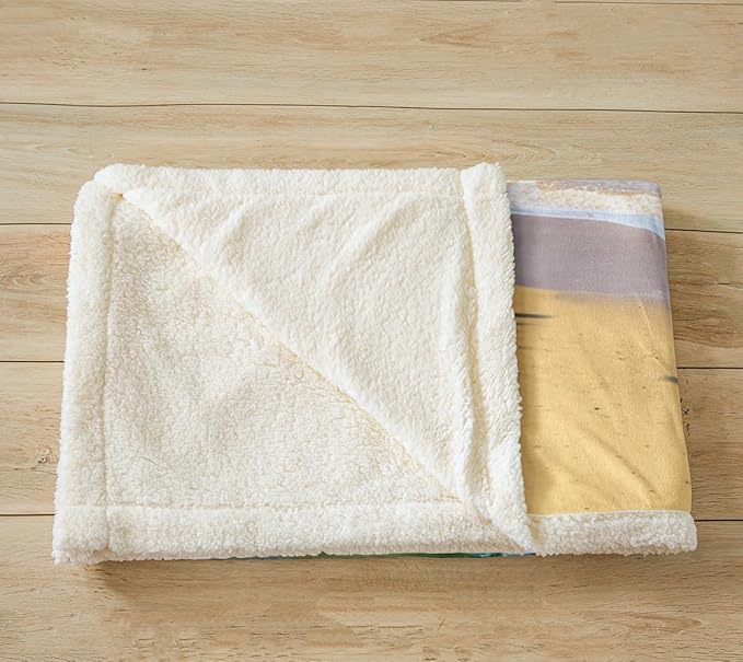 Ocean Beach Themed Fleece Throw Blanket Girls Women Hawaiian Tropical Palm Tree Sherpa Blanket for Bed Couch Kids Adults Blue Sea Plush Blanket Summer Warm Fuzzy Blanket Soft and CozyThrow 50"x60"