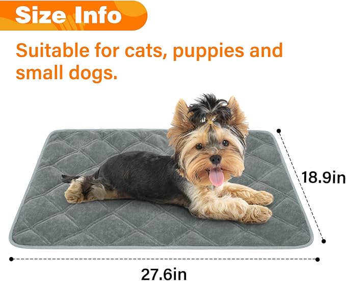 Self Warming Cat Bed, Pet Crate Pad for Indoor and Outdoor, Washable Heating Cat Mat Bed with Non-Slip Bottom for Cats, Puppy and Small Dogs - Grey, S:19"x28"
