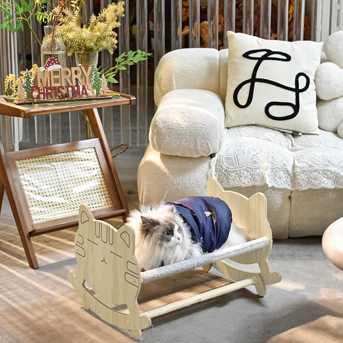 Cat Bed with Two Covers, Cat Hammock Bed with Two Usage Methods, Wooden Elevated Cat Bed, Removable Washable Small Dog Bed, Raised Cat Bed