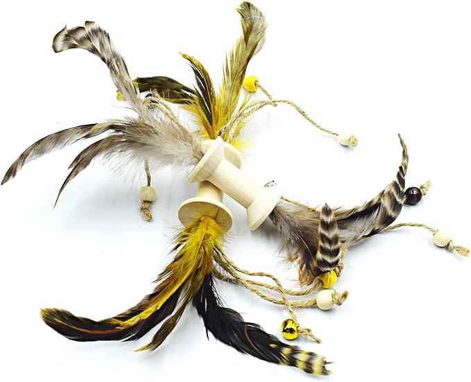 IUHKBH Cat Feather Toys, 2 PCS Wooden Roller Cat Teaser Toy Interactive Cat Toys for Chewing and Kicking