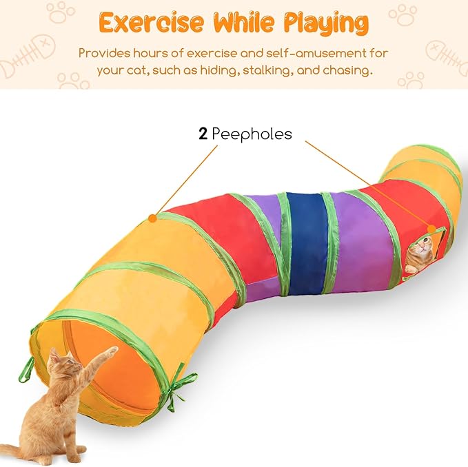 Depets Cat Tunnel for Indoor Cats, S-Shaped Cat Play Tunnel Toy for Indoor Exercise, Foldable Cat Tube with 2 Peepholes, Interactive Pet Tunnel for Cat Kitten Puppy Rabbit, Guinea Pig