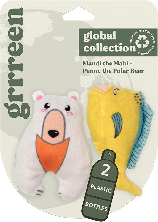 Stuffed Animal Cat Toy | Mahi and Polar Bear Mixed Bundle | Value 2-Pack for Indoor Cats | Cute Interactive Plush Toys | Made of Eco-Friendly Materials - Go Green!