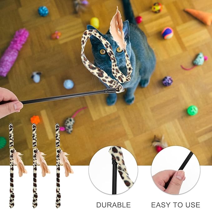 balacoo 15 Pcs Cat Teaser Wand : Portable Cat Teaser Toy Cat Chasing Toy Kitten Puzzle Kitten Wand Tease Stick Handheld for Indoor Cats, Engaging Play for Bored Cats