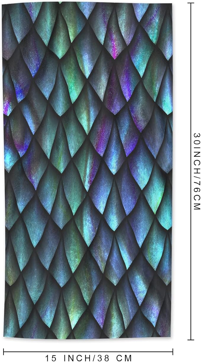 AOYEGO Green Blue Mermaid Scales Kitchen Towel Fish Sequin Blue Hand Towel Soft Absorbent Microfiber Towels for Hair Spa Hotel 15x30 Inch
