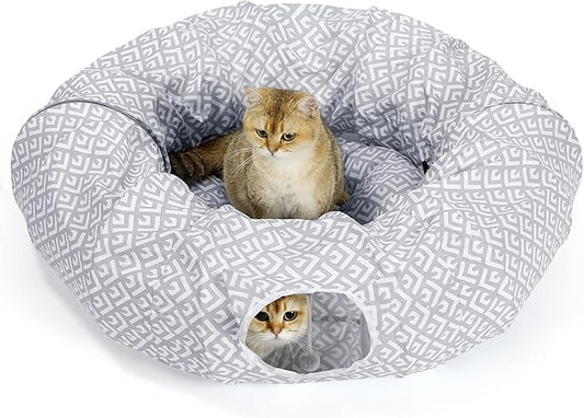 BORPEIN Cat Tunnel Bed, Cat Donut Tunnel, Peekaboo Cat Cave for Indoor Cats Kitty Kitten Crinkle Collapisble Donut Cat Tunnels
