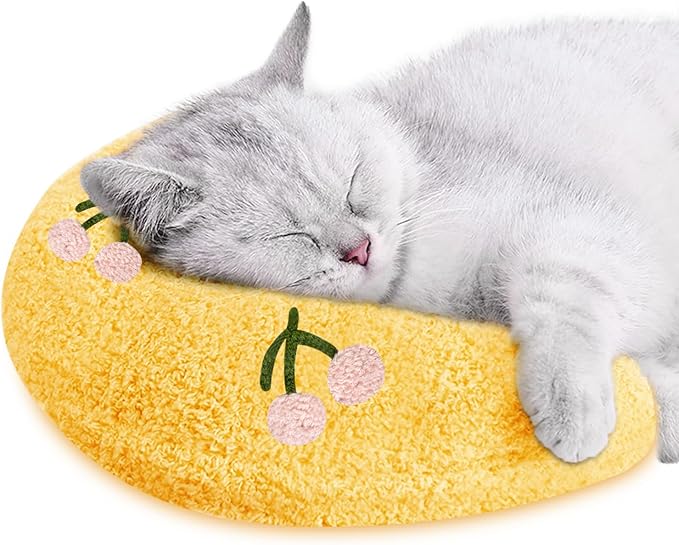 ucho Cats Kitten Pillow Cat Nap Plush, Puppy Purr Soothing Plush Cat Toy,Soft Fluffy Warming Pillow, Pet Calming Toy for Joint Relief Sleeping Improve Yellow