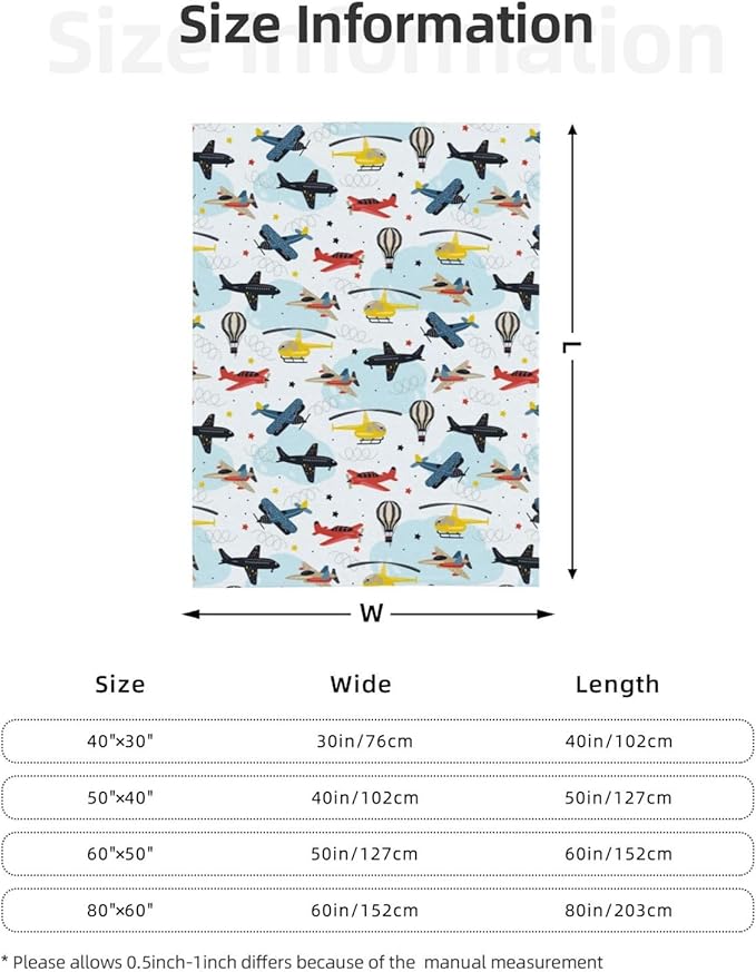 Kids Airplane Blanket Throw 60"x50", Plush Flannel Aircraft Blankets, Soft Warm Decorative for Kids Women