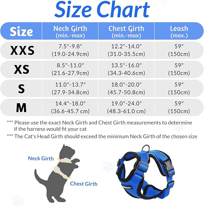 rabbitgoo Cat Harness and Leash for Walking, Escape Proof Soft Adjustable Vest Harnesses for Cats, Easy Control Breathable Reflective Strips Jacket, Navy Blue, M