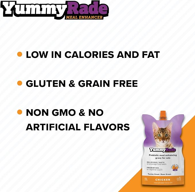 YummyRade – Pet Meal Topper for Dry Cat Food | Healthier Gravy Meal Enhancer & Tasty Low Calorie | Grain Free, Chicken Flavored | Flavor-Boosting Gravy Topper Pets Love! | 250ml x 3