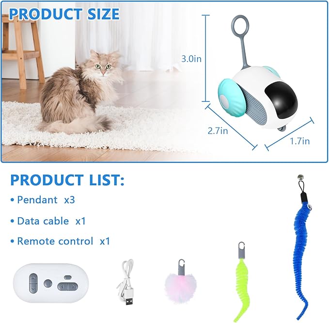 Interactive Cat Toys for Indoor Cats, Remote Control Smart Cat Toy, Automatic Mobile Car Toy, USB Rechargeable Cat Mouse Toys, Moving Cat Toy
