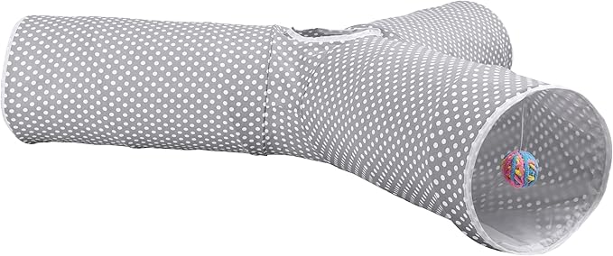 Cat Tunnel,Large Cat Tunnel for Indoor Cat, Kitten Toys Collapsible 3 Ways Play Toy, Pet Tube Hideaway Tunnel with Ball for Cats Rabbits Kittens (Gray White Dot Large)