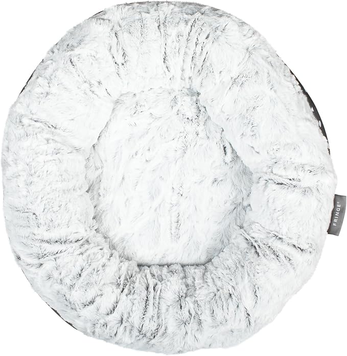 Fringe Studio Mudcloth Dabs Charcoal Small Circle Pet Bed 18"- Poly Filled with Faux Fur Interior - Machine Washable