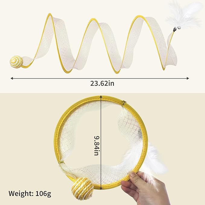 Folded Cat Tunnel Toy,S Type Cat Tunnel Toy Large, Cat Tunnels for Indoor Cats with Feather Plush Mice