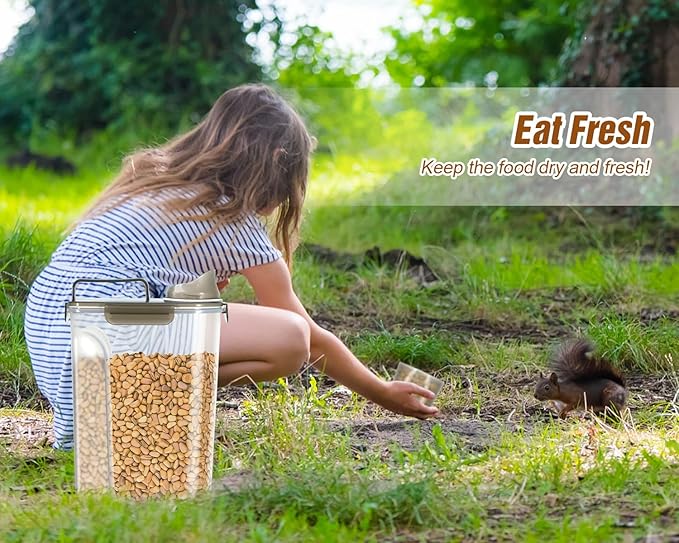 TBMax Dog Food Storage Container, Large Airtight Cat Food Container with Bigger Spout and Cup, Portable Travel Pet Food Storage Dispenser for Small Animal Kibble Storage, Bird Seed Container