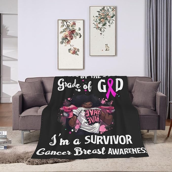 Breast Cancer Blanket Healing Throw Blanket Breast Cancer Chemo Decor Stuff Merch Cozy Print Flannel Fleece Soft Plush Fuzzy Warm Lightweight Bedding Breast Cancer Awareness Gifts for Women 50"X40"