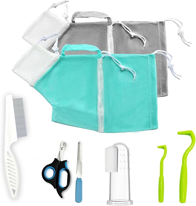 Adjustable Multifunctional Anti-Bite Cat Shower Bag，Cat Grooming Mesh Bag, Cat Bathing Bag One Each in Grey and Green and Set of Care Tools (C)