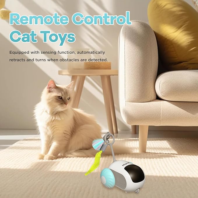 Turbo Tail 3.0, Teazys Cat Toy Turbo Tail, Smart Remote Control Electric Interactive Cats Toy, Type-C Rechargeable Turbo Tail Mouse Cat Toy with Feathers (1pc Blue)