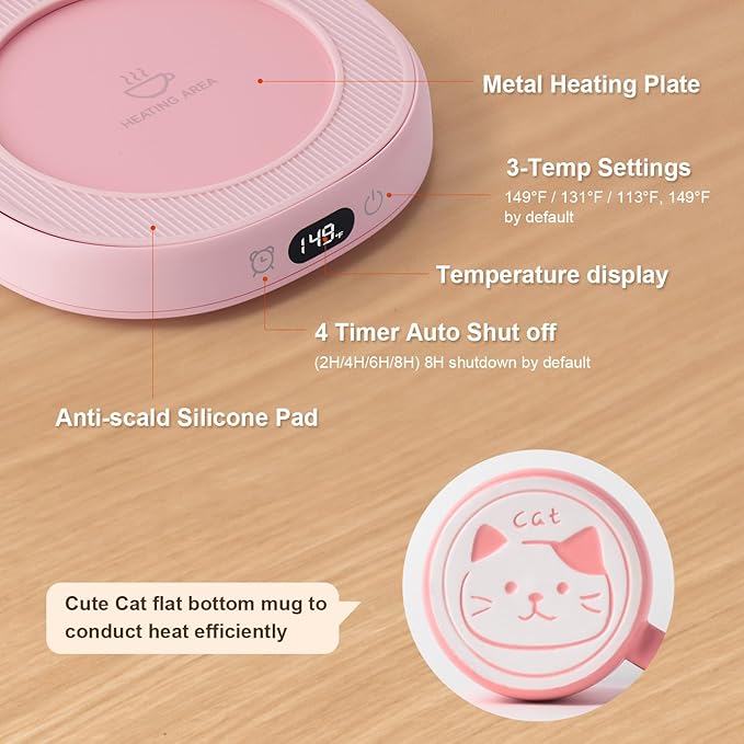 Bsigo Coffee Mug Warmer & Best CAT MOM Ever Mug Set, Milk Tea Beverage Cup Warmer for Desk, Candle Warmer Plate with 3 Temp Settings, 8H Auto Shut Off, Womens Mothers Day Birthday for Mom Mother