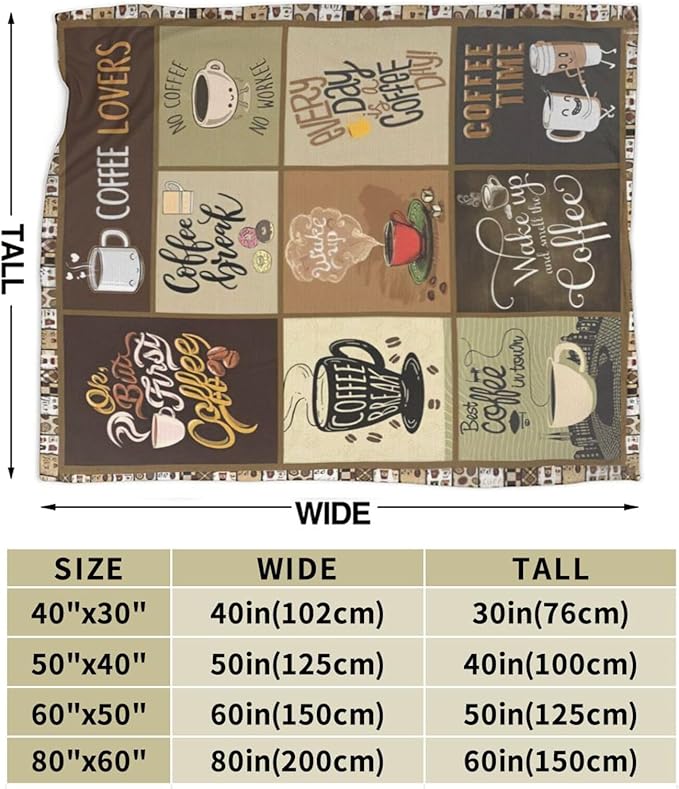 Coffee Blanket for Men Coffee Throw Blanket Coffee Decor Stuff Merch Cozy Flannel Warm Soft Plush Lightweight Fleece Fuzzy Bedding Coffee Gifts for Coffee Lover Woman Girls Couch Sofa Bed 50"X40"