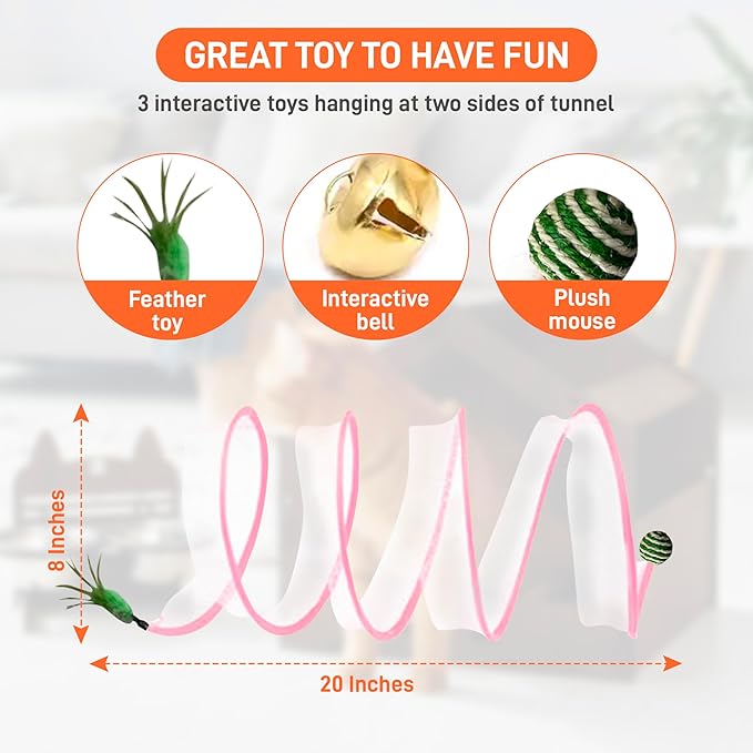 SD Cat Tunnels, Folded Cat Tube Tunnel,Cat Toys for Indoor Cats Large,Cat Tunnel Bed for Kitten,Cat Donut Tunnels,Whisker Twister for Cats,Cat Toy for Indoor Cats,Decompression Cat Springs, Pink