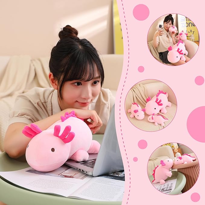 SQEQE Weighted Axolotl Plush Toy, Pink Axolotl Stuffed Animals Cute Plush Pillow, Cute Weighted Stuffed Animals Gifts for Girls & Boys Pink 23.6 Inch, 3.1 Lbs
