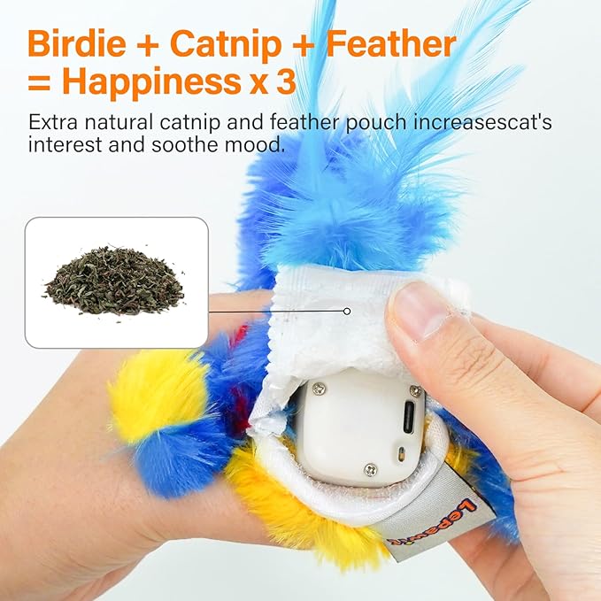 Cat Toys for Indoor Cats, Flapping Bird Cat Toy, Electric Simulated Chirping Bird Interactive Cat Toy with Flappy Wings, Rechargeable Touch Activated Cat Toys with Catnip and Feather - Bule