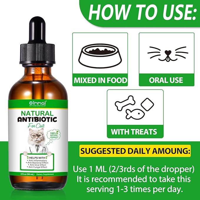 60ml Cat Antibiotics for Infections Antibiotics for Cats Cat Antibiotics Cat Immune Support Supplement Infection Antibiotics Natural Antibiotics for Cats Allergy Relief for Cats (60ml)