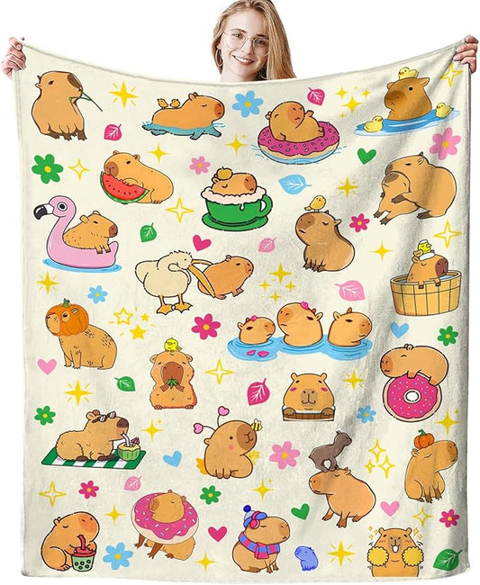 Capybara Blanket Soft Cozy Warmth Flanne Throw Blankets Bedding Decor for Capybara Lovers Kids Girls Women Adults 60"x50"