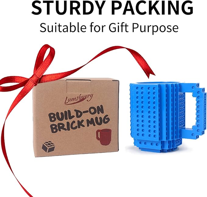 Build-on Brick Coffee Mug, Funny DIY Novelty Cup with Building Blocks Creative for Kids Men Women Xmas Birthday (Blue)
