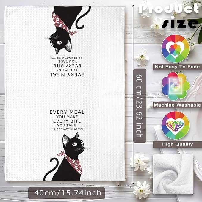 Cat Hand Towels,Cat Towels,Cat Kitchen Towels,Cat Dish Towels,Cat Kitchen Accessories,Black Cat Decor,Black Cat Gifts,Cat Gifts for Women,Black Cat Gifts for Women,Gifts for Cat Lovers for Women