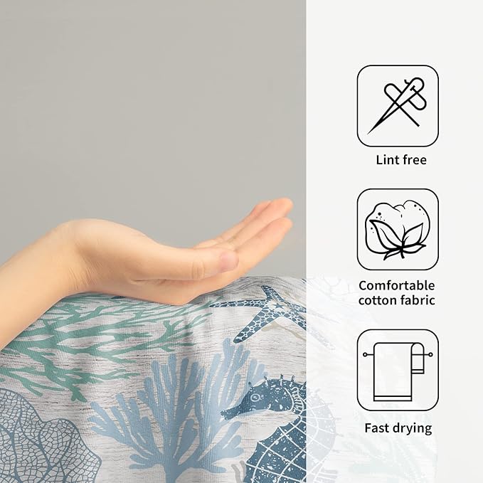 Blue Coral Hand Towels Set of 2 Sea Horse Decorative Bathroom Towels Super Soft Absorbent Towels for Yoga Gym Spa Kitchen 28x14 Inch