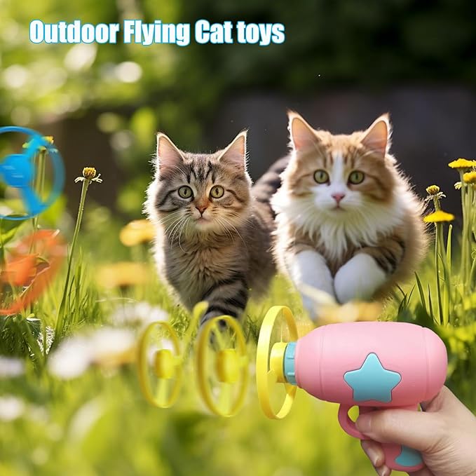Cat Fetch Toys, Interactive Flying Cat Toy with 20 Flying Propellers, Dog Cat Pet Tracks Chasing Toy for Indoor,Outdoor Cats (Pink + 20 Propellers)